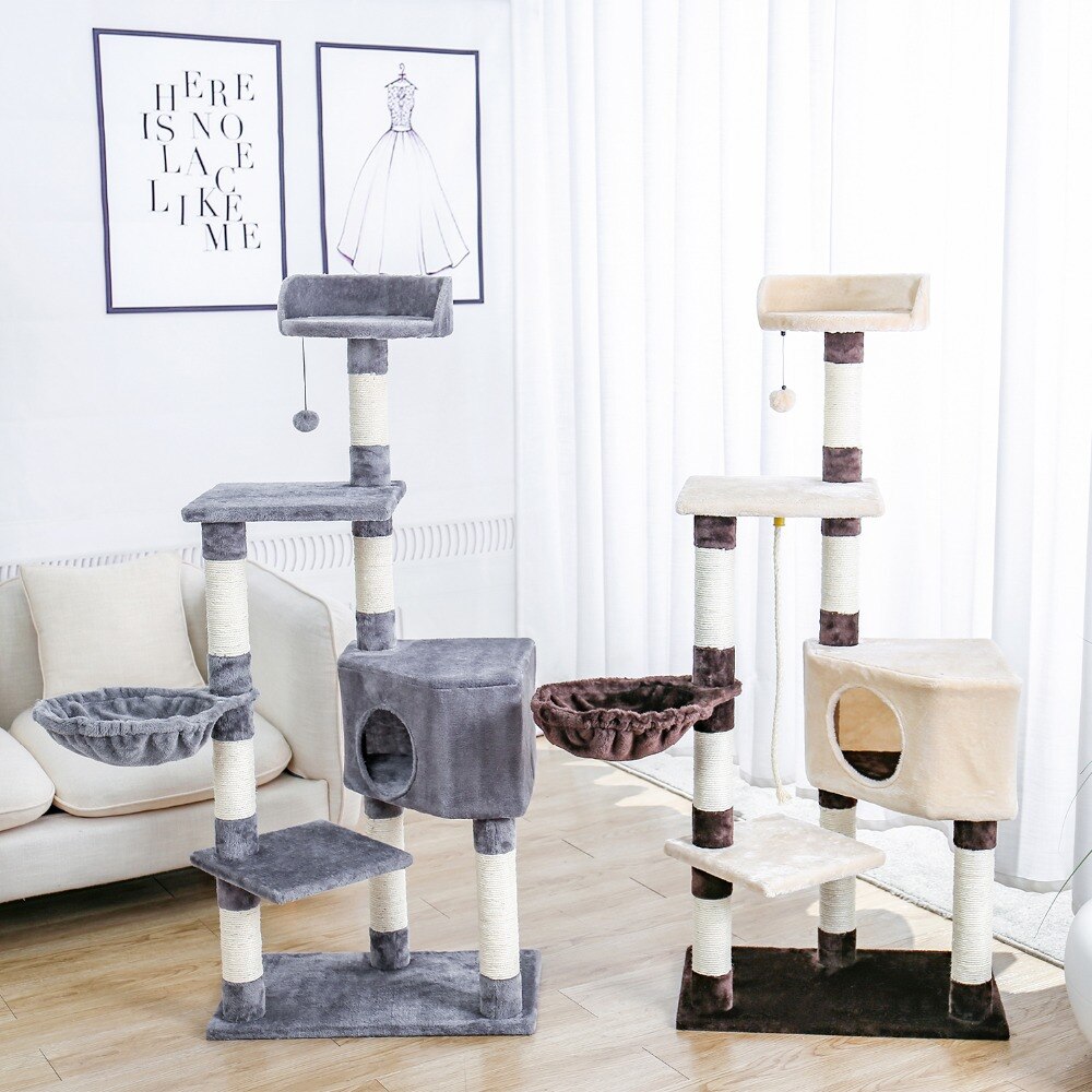 Tour condo arbre à chat de plusieurs niveaux, grattoir, maison pour animaux domestiques avec hamacs, meuble à escalader, jeux