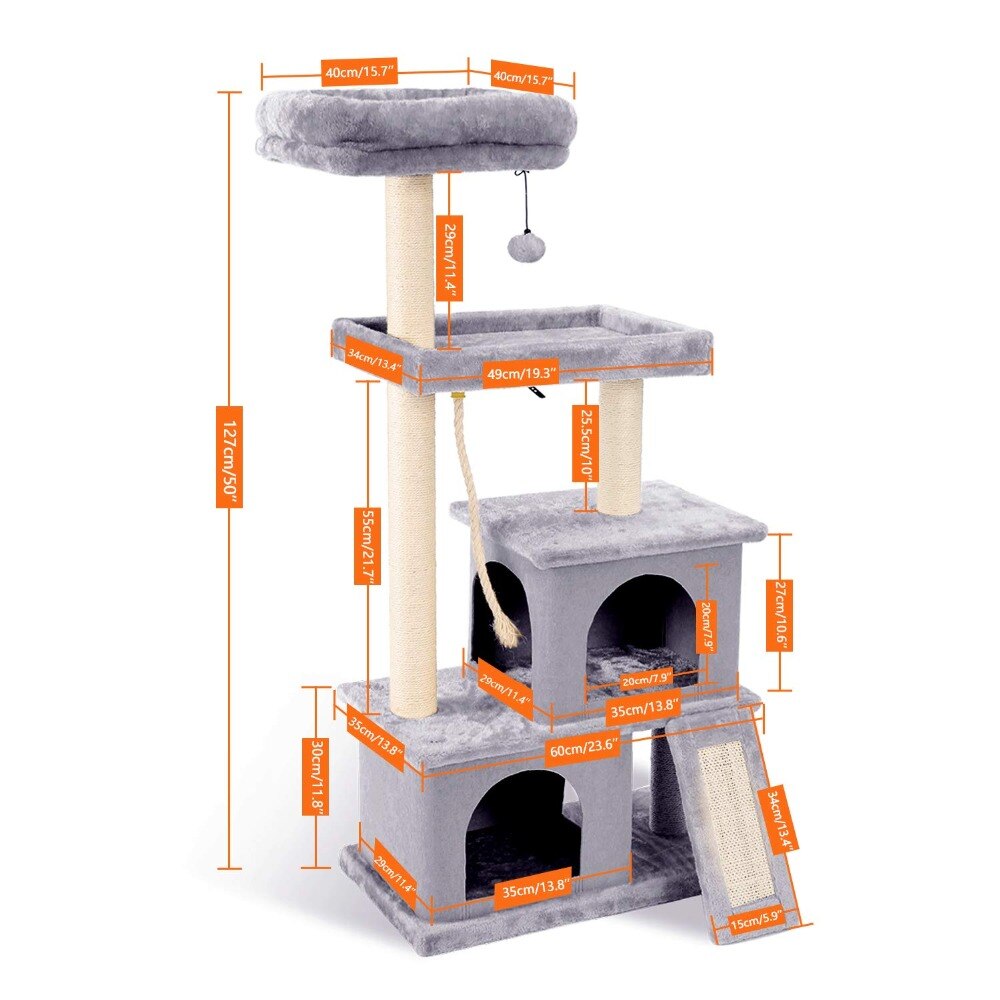Tour condo arbre à chat de plusieurs niveaux, grattoir, maison pour animaux domestiques avec hamacs, meuble à escalader, jeux