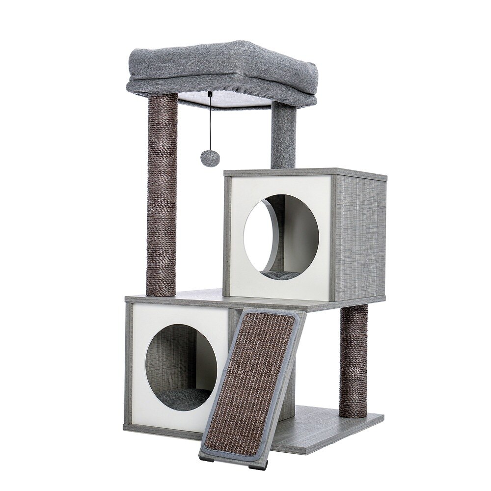 Tour condo arbre à chat de plusieurs niveaux, grattoir, maison pour animaux domestiques avec hamacs, meuble à escalader, jeux