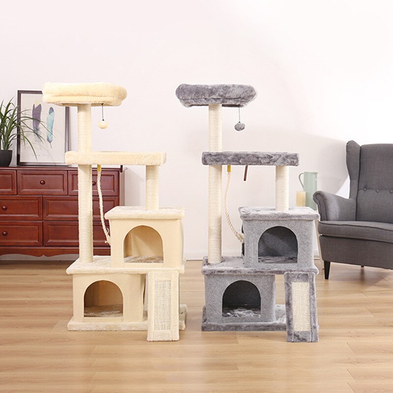 Tour condo arbre à chat de plusieurs niveaux, grattoir, maison pour animaux domestiques avec hamacs, meuble à escalader, jeux