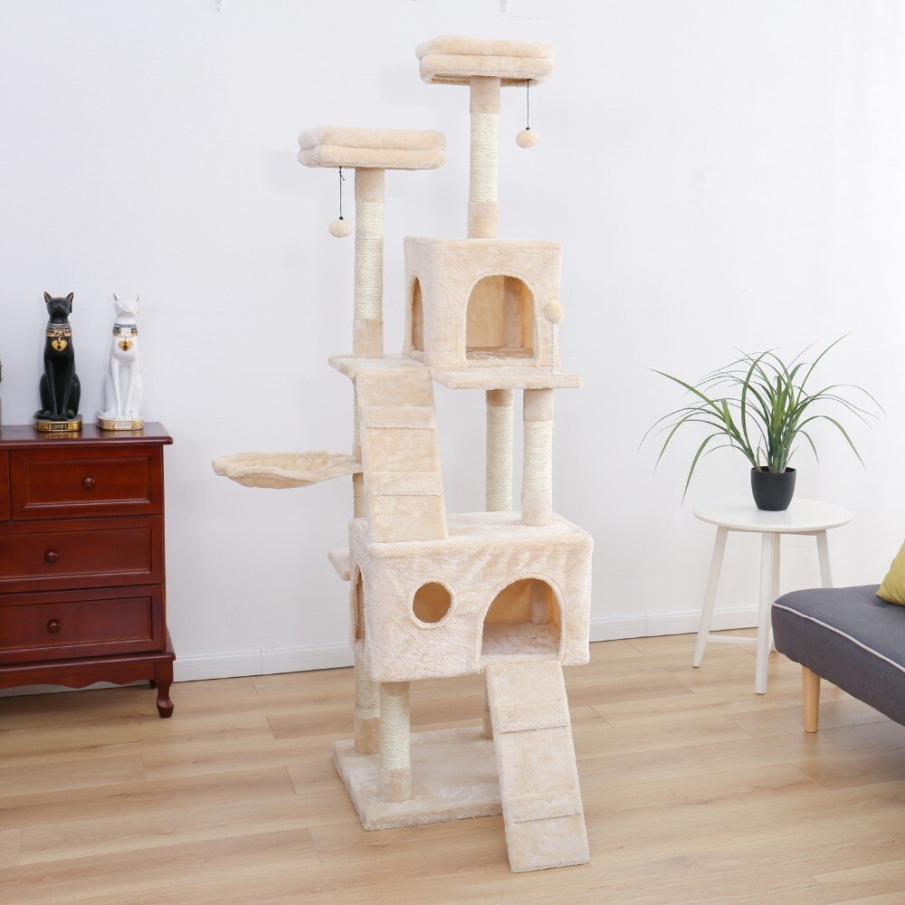 Tour condo arbre à chat de plusieurs niveaux, grattoir, maison pour animaux domestiques avec hamacs, meuble à escalader, jeux