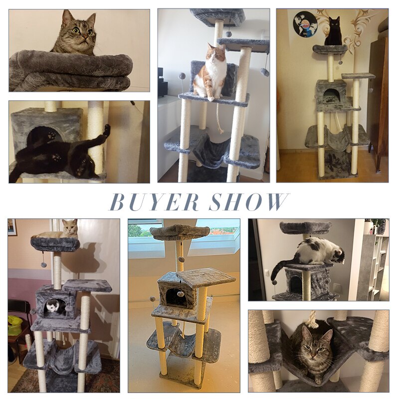 Tour condo arbre à chat de plusieurs niveaux, grattoir, maison pour animaux domestiques avec hamacs, meuble à escalader, jeux