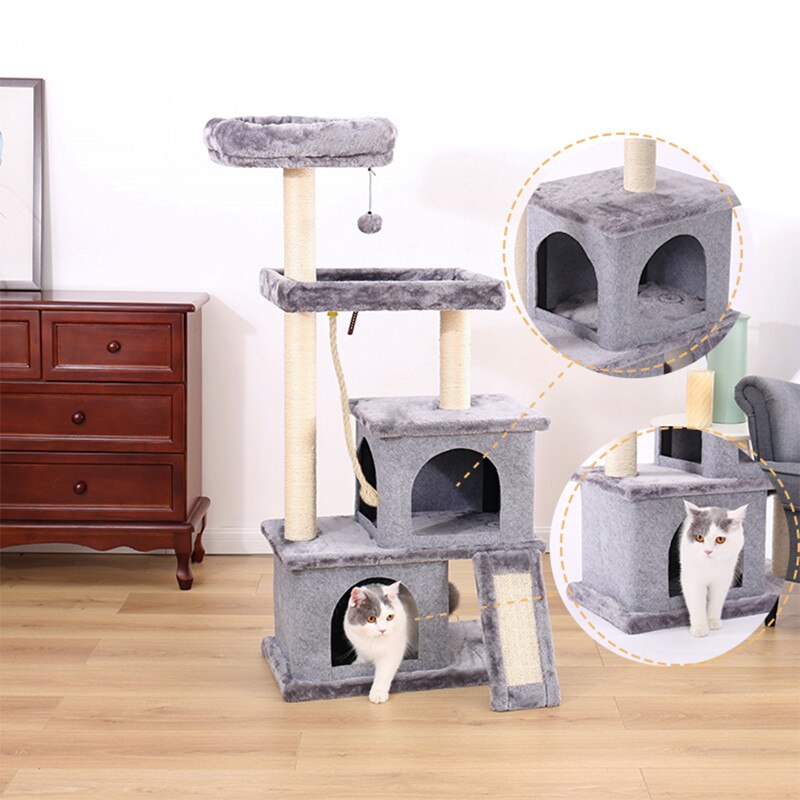 Tour condo arbre à chat de plusieurs niveaux, grattoir, maison pour animaux domestiques avec hamacs, meuble à escalader, jeux
