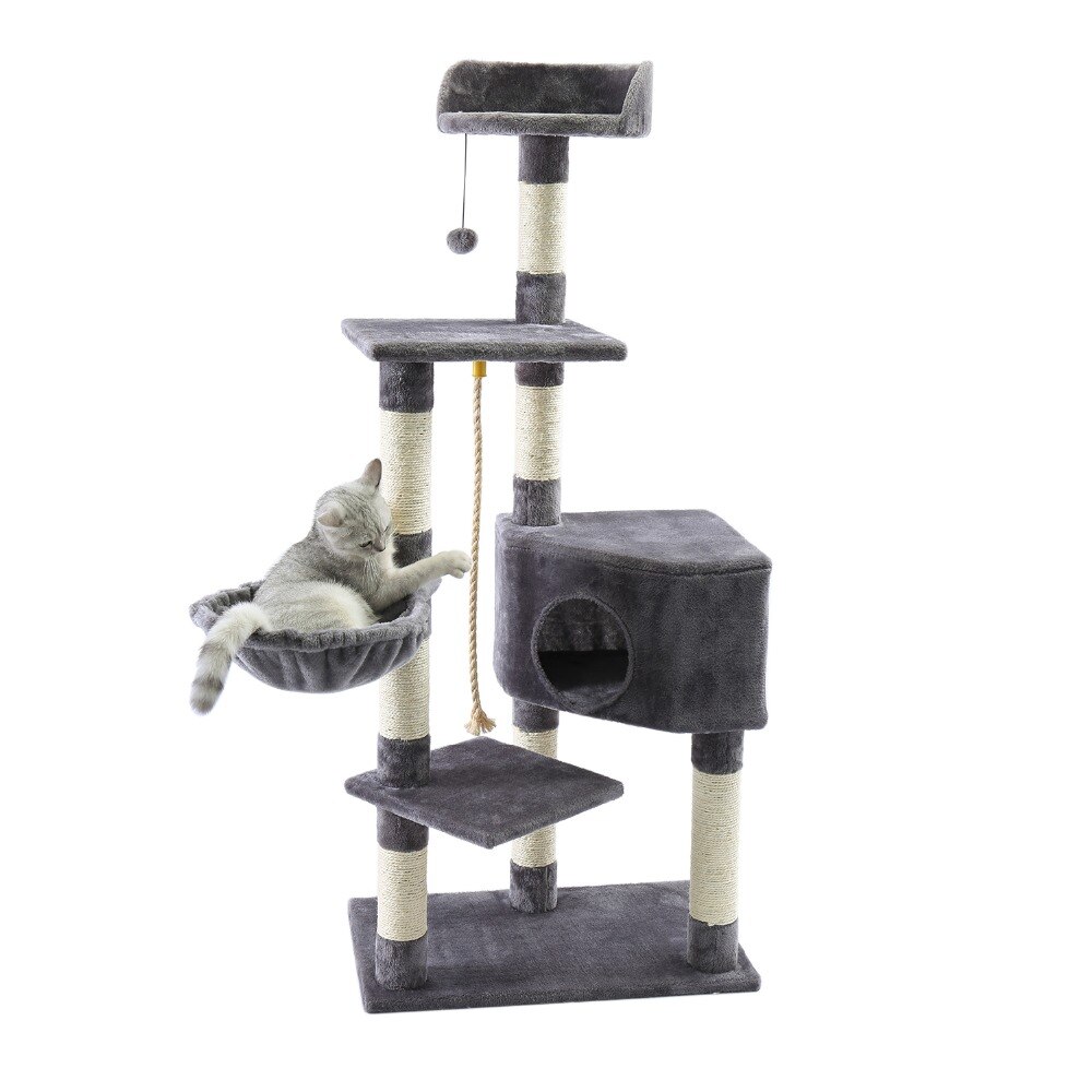 Tour condo arbre à chat de plusieurs niveaux, grattoir, maison pour animaux domestiques avec hamacs, meuble à escalader, jeux
