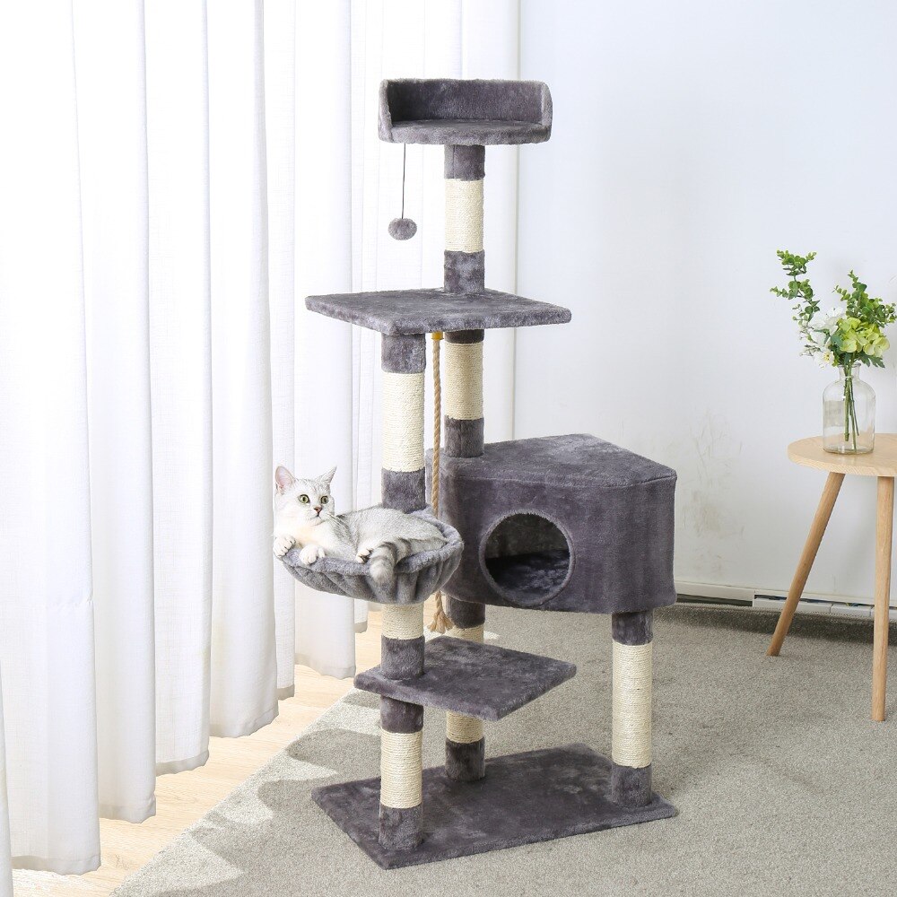 Tour condo arbre à chat de plusieurs niveaux, grattoir, maison pour animaux domestiques avec hamacs, meuble à escalader, jeux