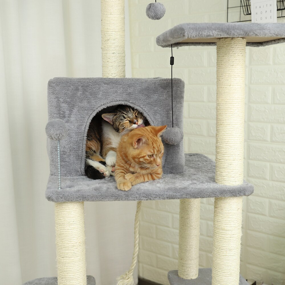 Tour condo arbre à chat de plusieurs niveaux, grattoir, maison pour animaux domestiques avec hamacs, meuble à escalader, jeux