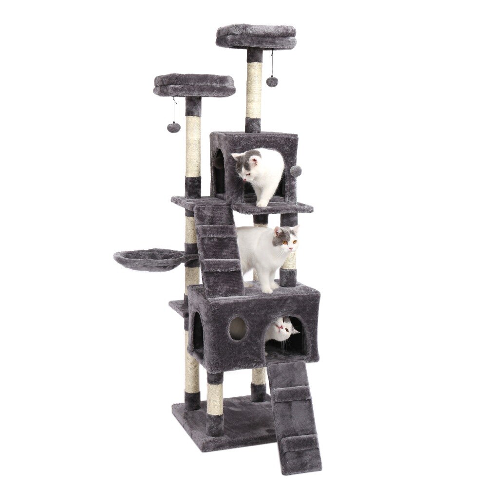 Tour condo arbre à chat de plusieurs niveaux, grattoir, maison pour animaux domestiques avec hamacs, meuble à escalader, jeux