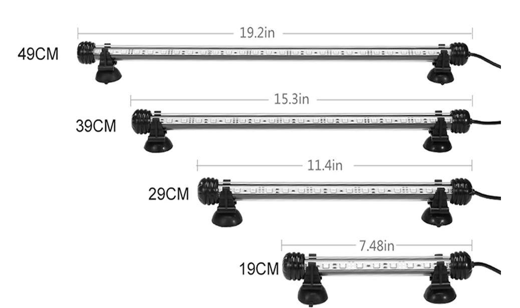 Lumières LED d'aquarium étanche Aquarium barre lumineuse bleu/blanc 19/29/39/49CM Submersible sous-marine pince lampe aquatique décor ue