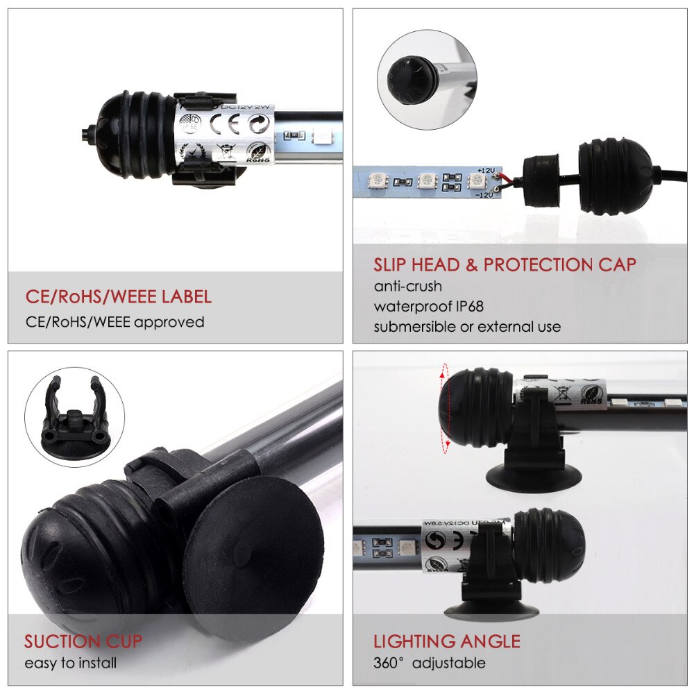 Lumières LED d'aquarium étanche Aquarium barre lumineuse bleu/blanc 19/29/39/49CM Submersible sous-marine pince lampe aquatique décor ue