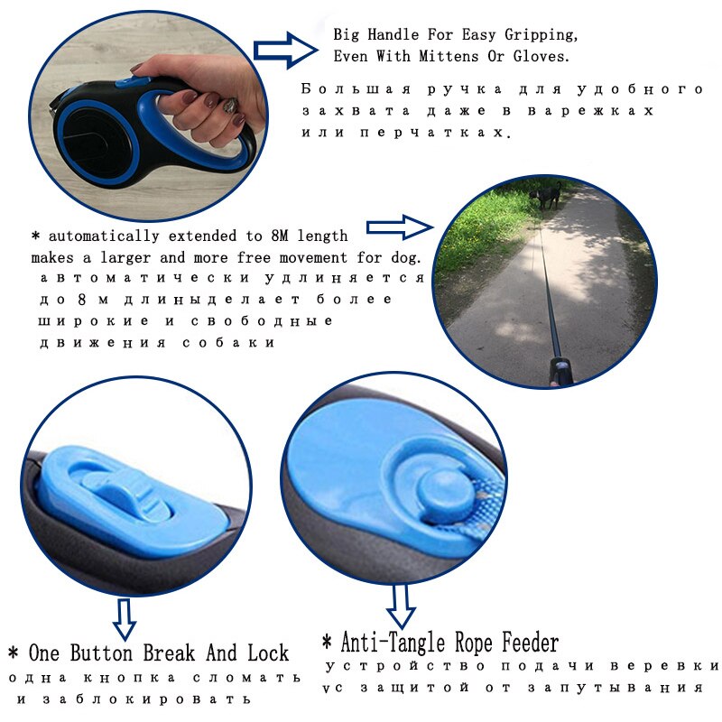 Laisse rétractable pour chien, extensible et automatique, robuste, 26 pieds, en Nylon, pour chat, grand, chiot, petit, moyen, accessoire pour animaux de compagnie
