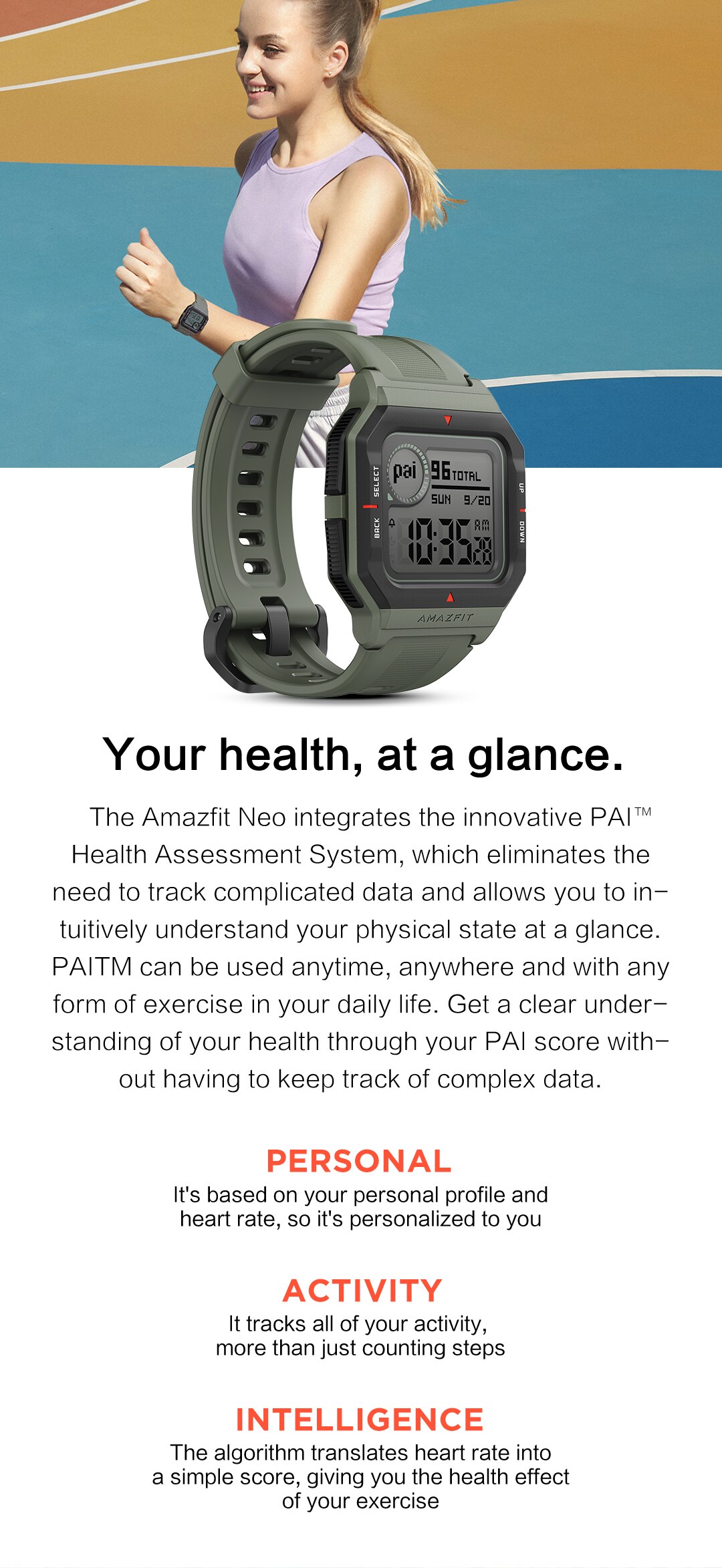 Amazfit Neo – montre connectée noire, Bluetooth, 5atm, suivi de la fréquence cardiaque, activité physique, 28 jours d'autonomie, pour téléphone Android et IOS