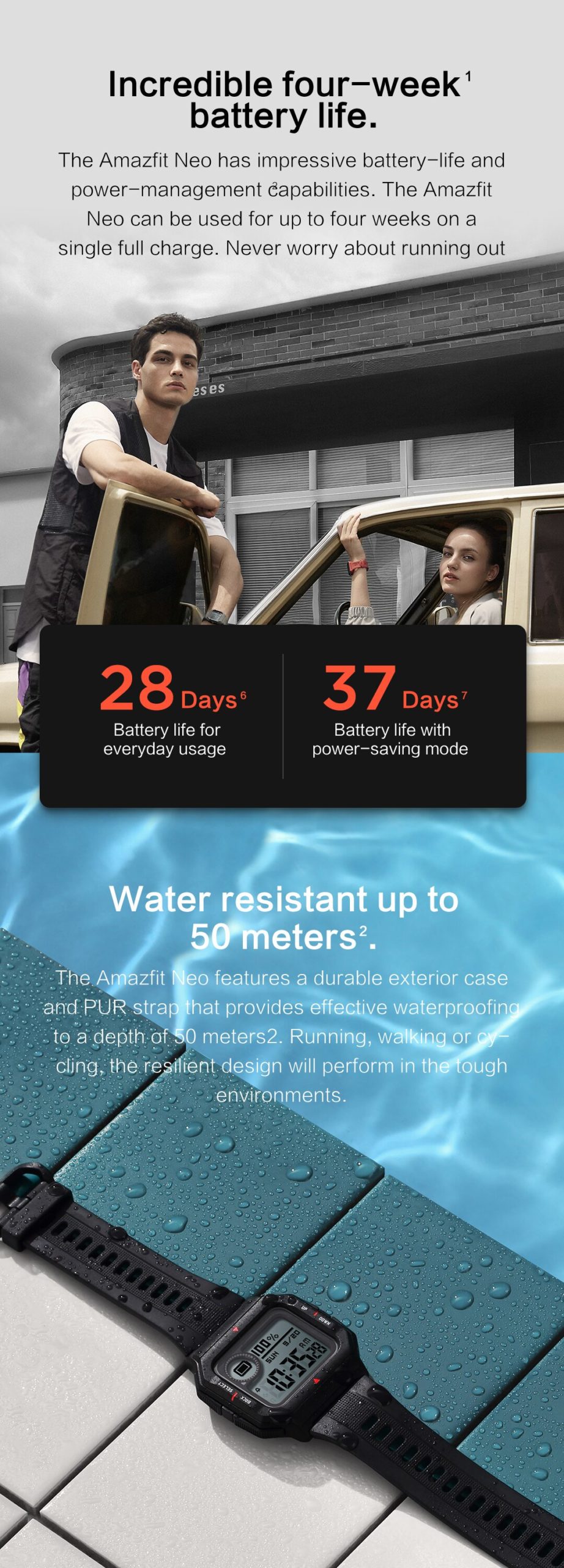 Amazfit Neo – montre connectée noire, Bluetooth, 5atm, suivi de la fréquence cardiaque, activité physique, 28 jours d'autonomie, pour téléphone Android et IOS