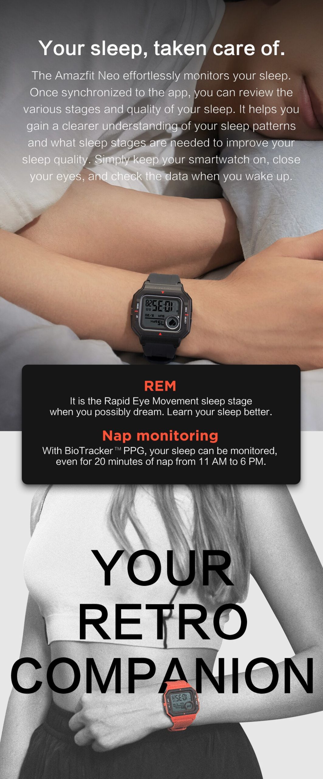 Amazfit Neo – montre connectée noire, Bluetooth, 5atm, suivi de la fréquence cardiaque, activité physique, 28 jours d'autonomie, pour téléphone Android et IOS