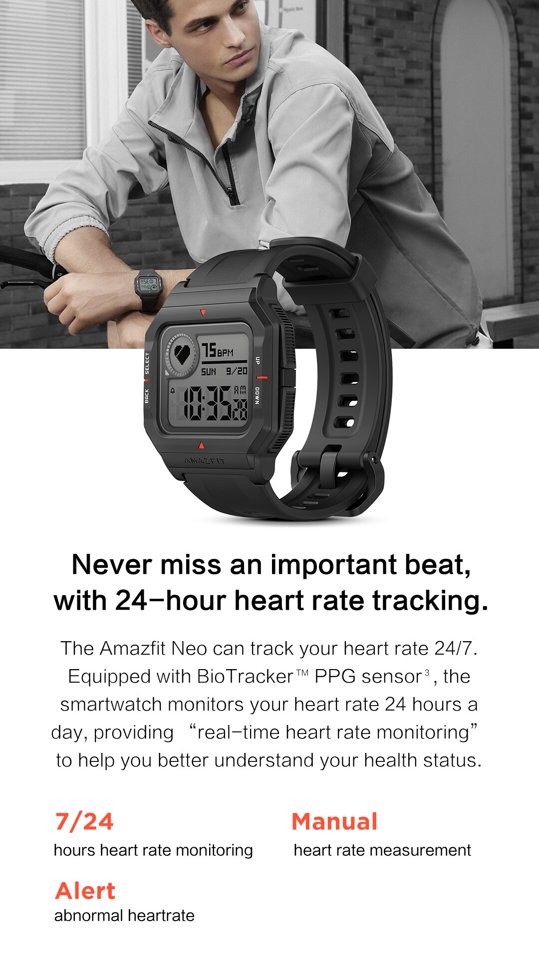 Amazfit Neo – montre connectée noire, Bluetooth, 5atm, suivi de la fréquence cardiaque, activité physique, 28 jours d'autonomie, pour téléphone Android et IOS