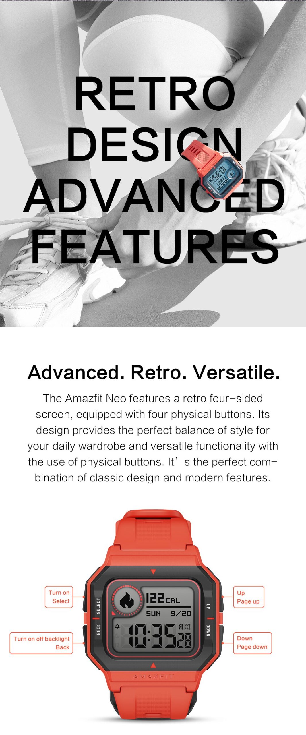 Amazfit Neo – montre connectée noire, Bluetooth, 5atm, suivi de la fréquence cardiaque, activité physique, 28 jours d'autonomie, pour téléphone Android et IOS