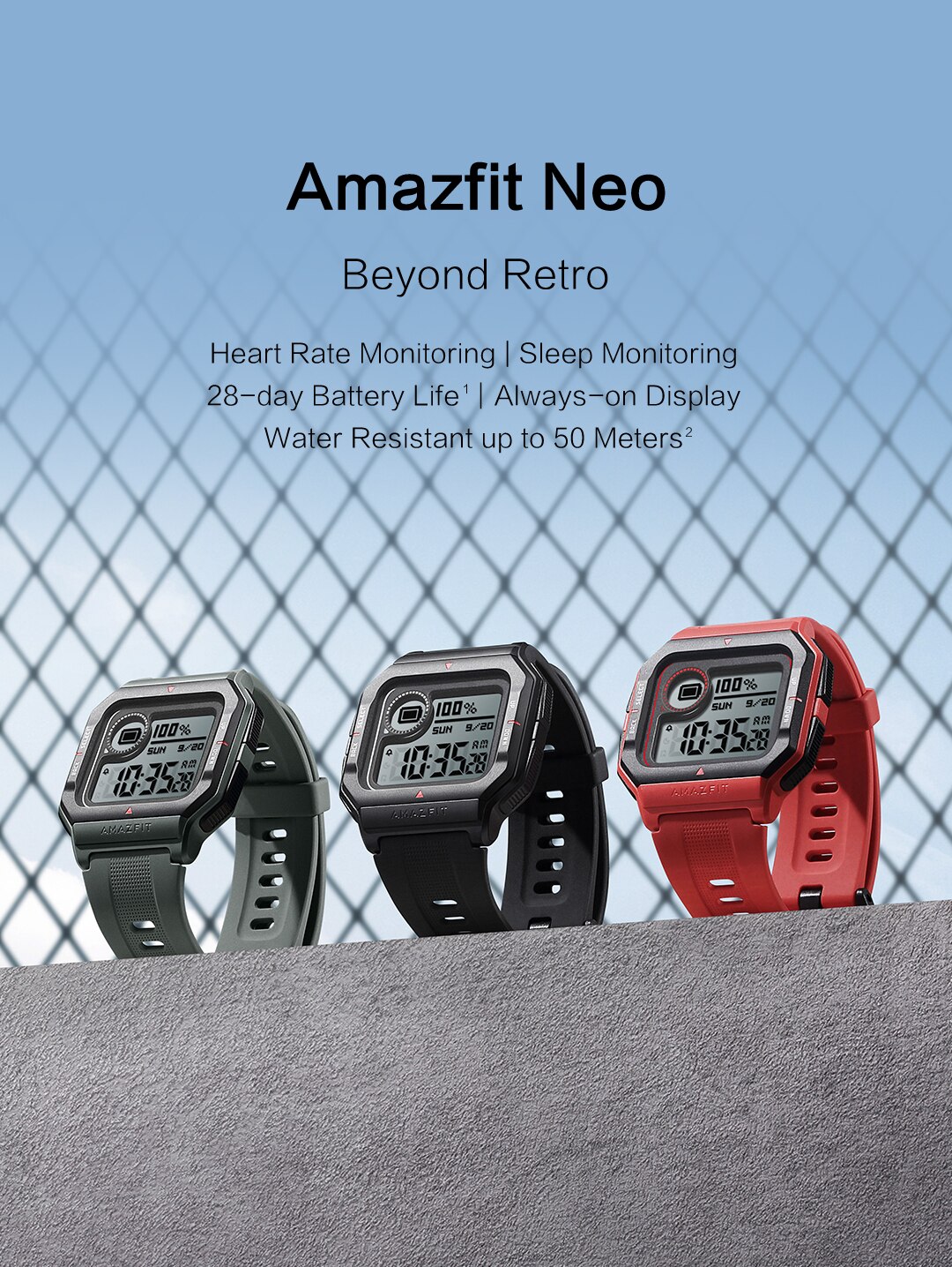 Amazfit Neo – montre connectée noire, Bluetooth, 5atm, suivi de la fréquence cardiaque, activité physique, 28 jours d'autonomie, pour téléphone Android et IOS