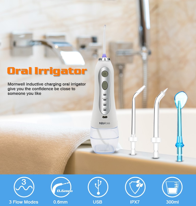 H2ofloss portable oral irrigateur usb rechargeable eau flosser dentaire Jet d'eau 300ML réservoir d'eau étanche dents nettoyeur