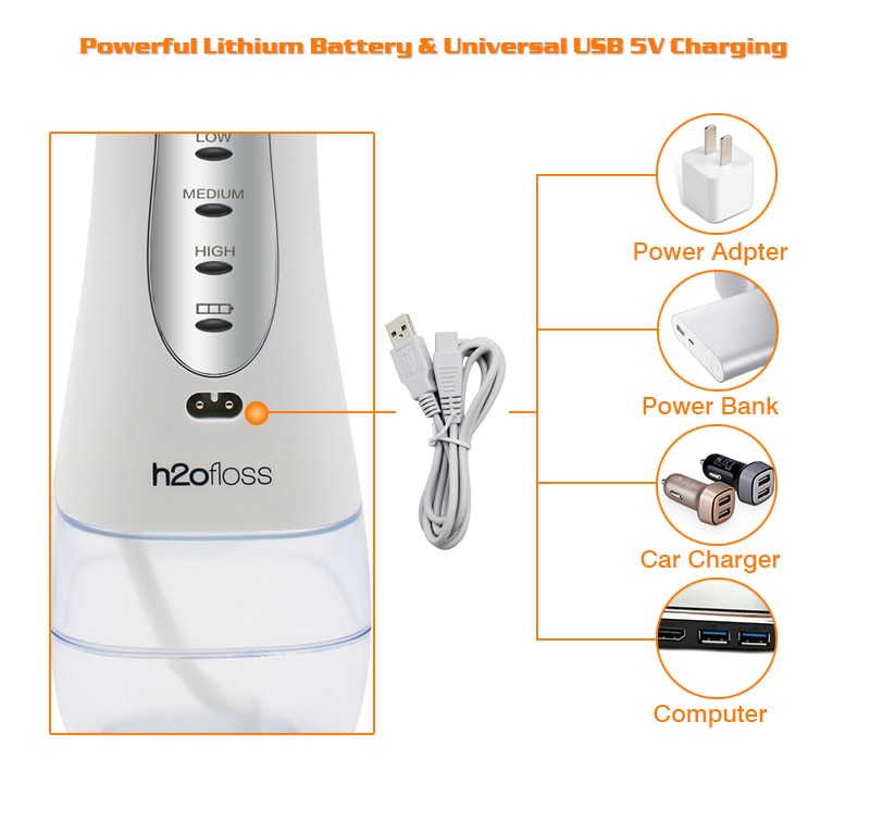H2ofloss portable oral irrigateur usb rechargeable eau flosser dentaire Jet d'eau 300ML réservoir d'eau étanche dents nettoyeur