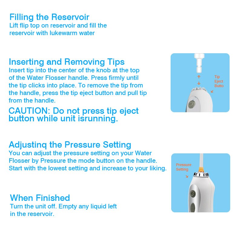H2ofloss portable oral irrigateur usb rechargeable eau flosser dentaire Jet d'eau 300ML réservoir d'eau étanche dents nettoyeur