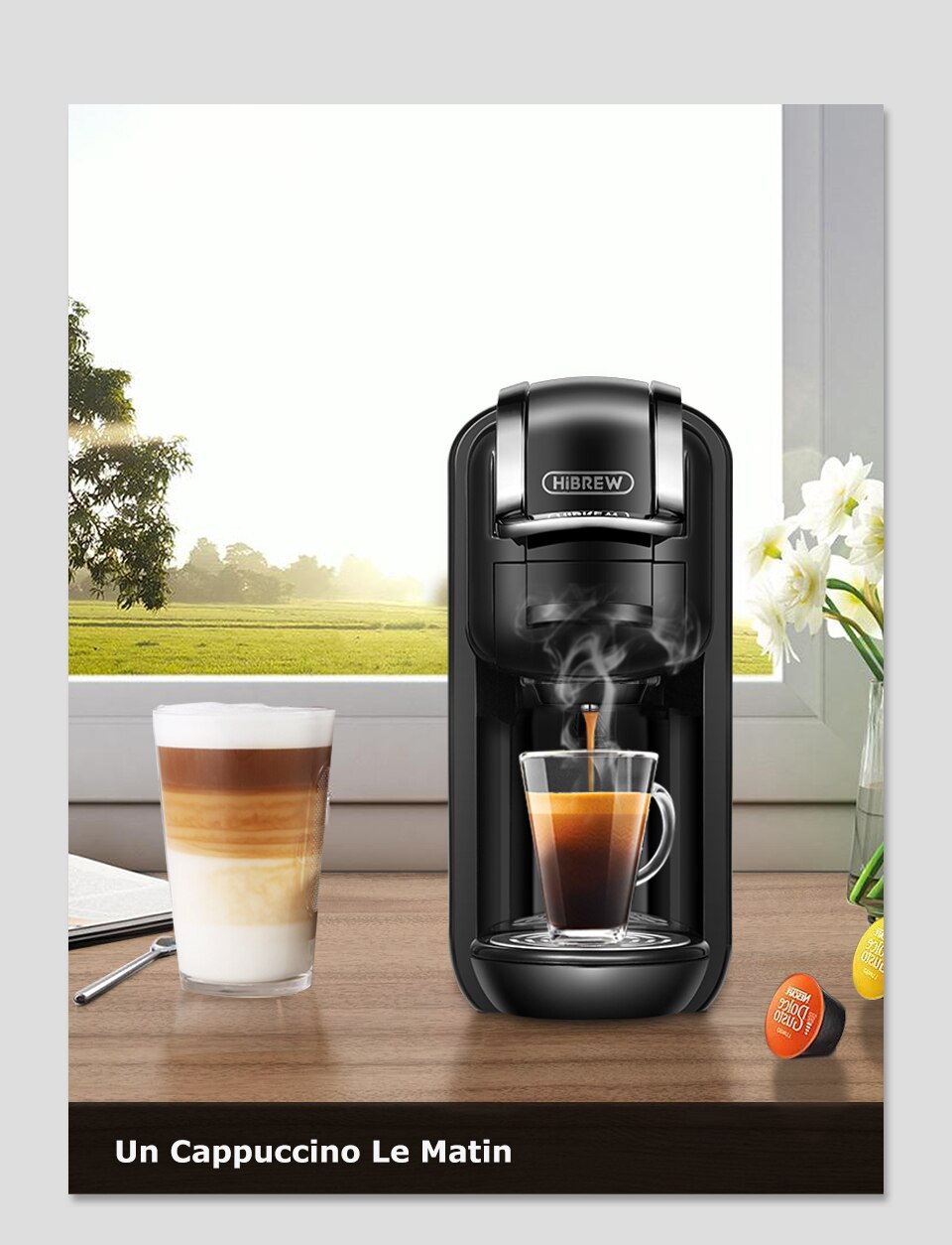 Hiinfusion 19Bar 4in1 Machine à café Expresso à capsules multiples DolceGusto Capsule de lait Nespresso ESEpod café moulu CompatibleH2