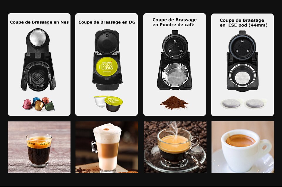 Hiinfusion 19Bar 4in1 Machine à café Expresso à capsules multiples DolceGusto Capsule de lait Nespresso ESEpod café moulu CompatibleH2