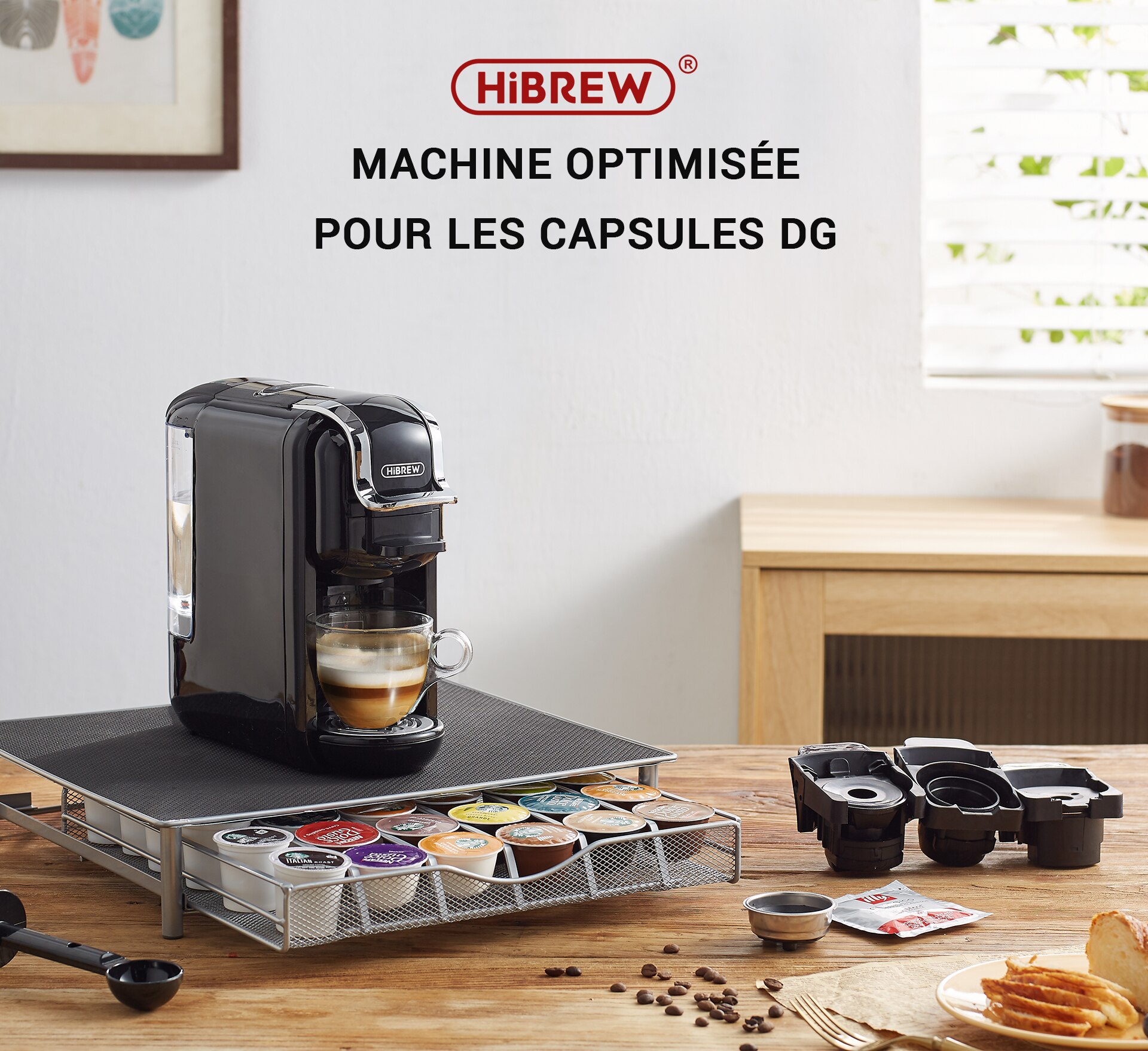 Hiinfusion 19Bar 4in1 Machine à café Expresso à capsules multiples DolceGusto Capsule de lait Nespresso ESEpod café moulu CompatibleH2