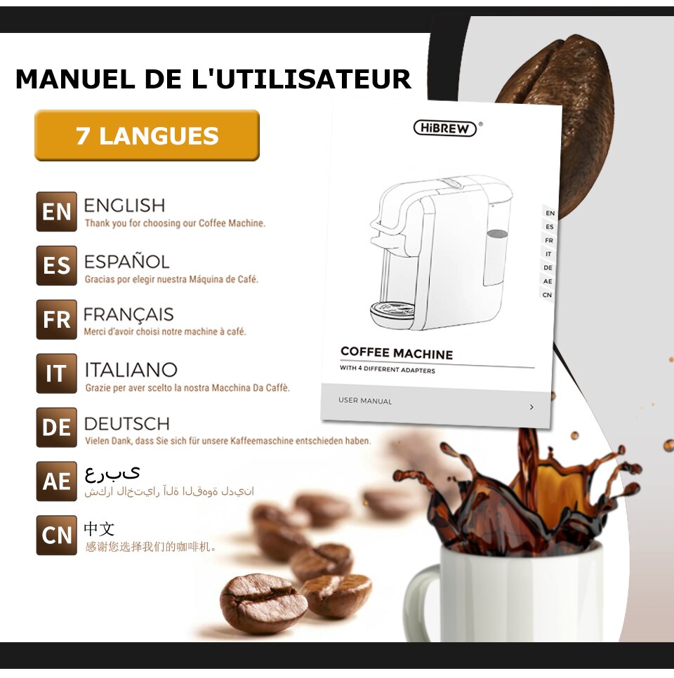 Hiinfusion 19Bar 4in1 Machine à café Expresso à capsules multiples DolceGusto Capsule de lait Nespresso ESEpod café moulu CompatibleH2