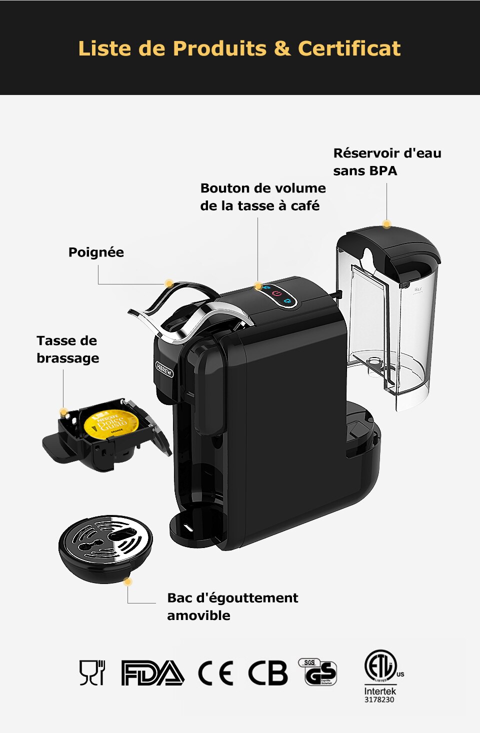 Hiinfusion 19Bar 4in1 Machine à café Expresso à capsules multiples DolceGusto Capsule de lait Nespresso ESEpod café moulu CompatibleH2