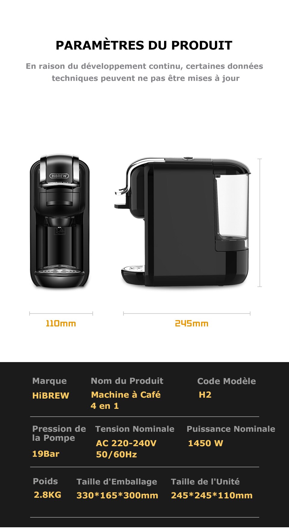 Hiinfusion 19Bar 4in1 Machine à café Expresso à capsules multiples DolceGusto Capsule de lait Nespresso ESEpod café moulu CompatibleH2