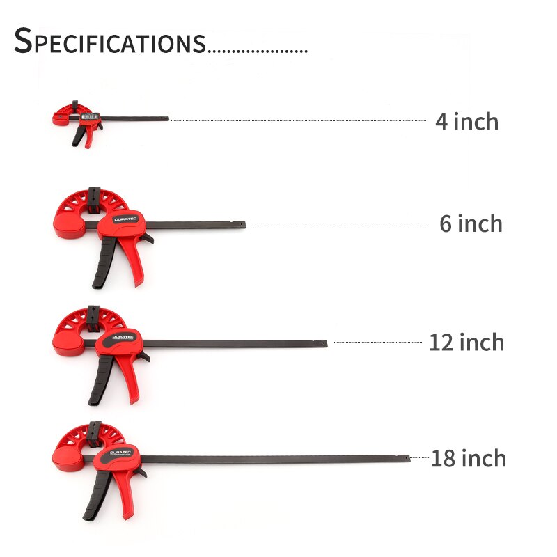 DURATEC — Pinces de menuiserie en plastique, nouvelle pince à barre F, style outils pour le travail du bois, pince F à prise rapide 4/6/12/18/24 pouces, dégagement rapide