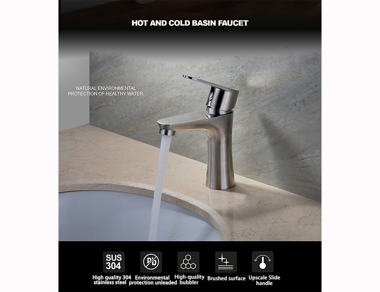 DQOK mélangeur froid/chaud, robinets de lavabo de salle de bains en nickel brossé, robinet d'évier, robinet d'eau noire, accessoires de salle de bains (tuyau non inclus