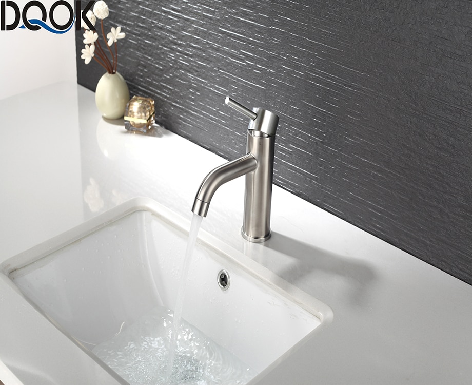 DQOK mélangeur froid/chaud, robinets de lavabo de salle de bains en nickel brossé, robinet d'évier, robinet d'eau noire, accessoires de salle de bains (tuyau non inclus