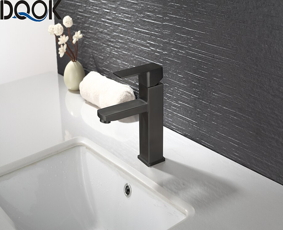 DQOK mélangeur froid/chaud, robinets de lavabo de salle de bains en nickel brossé, robinet d'évier, robinet d'eau noire, accessoires de salle de bains (tuyau non inclus