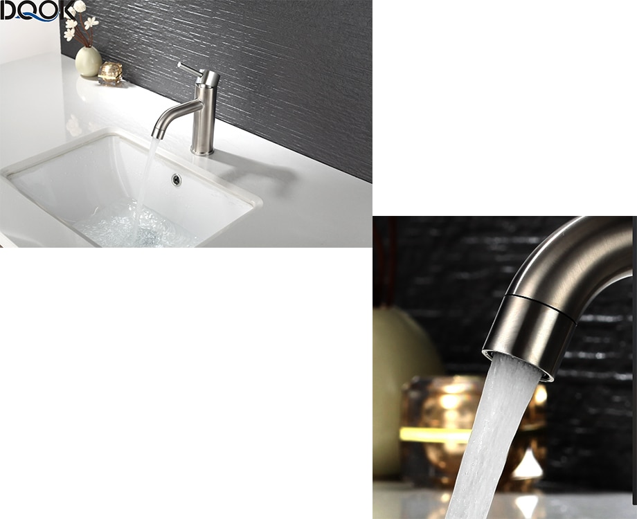 DQOK mélangeur froid/chaud, robinets de lavabo de salle de bains en nickel brossé, robinet d'évier, robinet d'eau noire, accessoires de salle de bains (tuyau non inclus