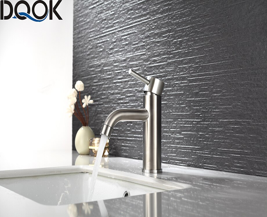 DQOK mélangeur froid/chaud, robinets de lavabo de salle de bains en nickel brossé, robinet d'évier, robinet d'eau noire, accessoires de salle de bains (tuyau non inclus