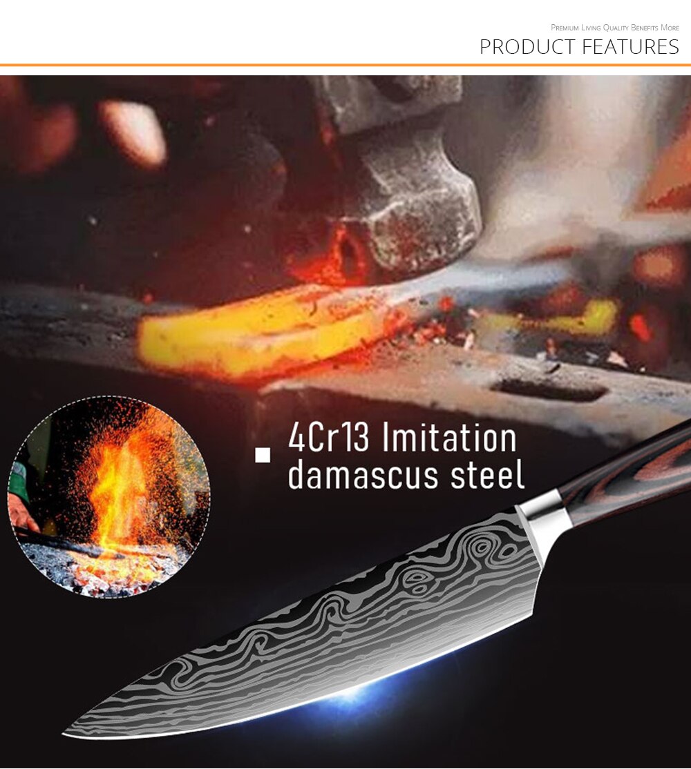 DEKO ensemble de couteaux de cuisine désossage professionnel Chef couteaux pointu acier inoxydable damas japonais 7CR17 440C haute teneur en carbone