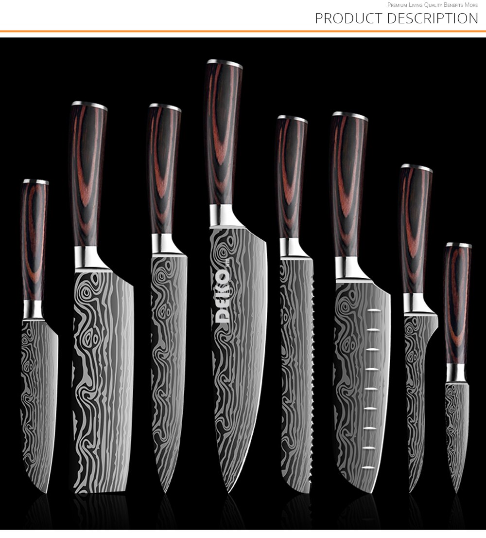 DEKO ensemble de couteaux de cuisine désossage professionnel Chef couteaux pointu acier inoxydable damas japonais 7CR17 440C haute teneur en carbone