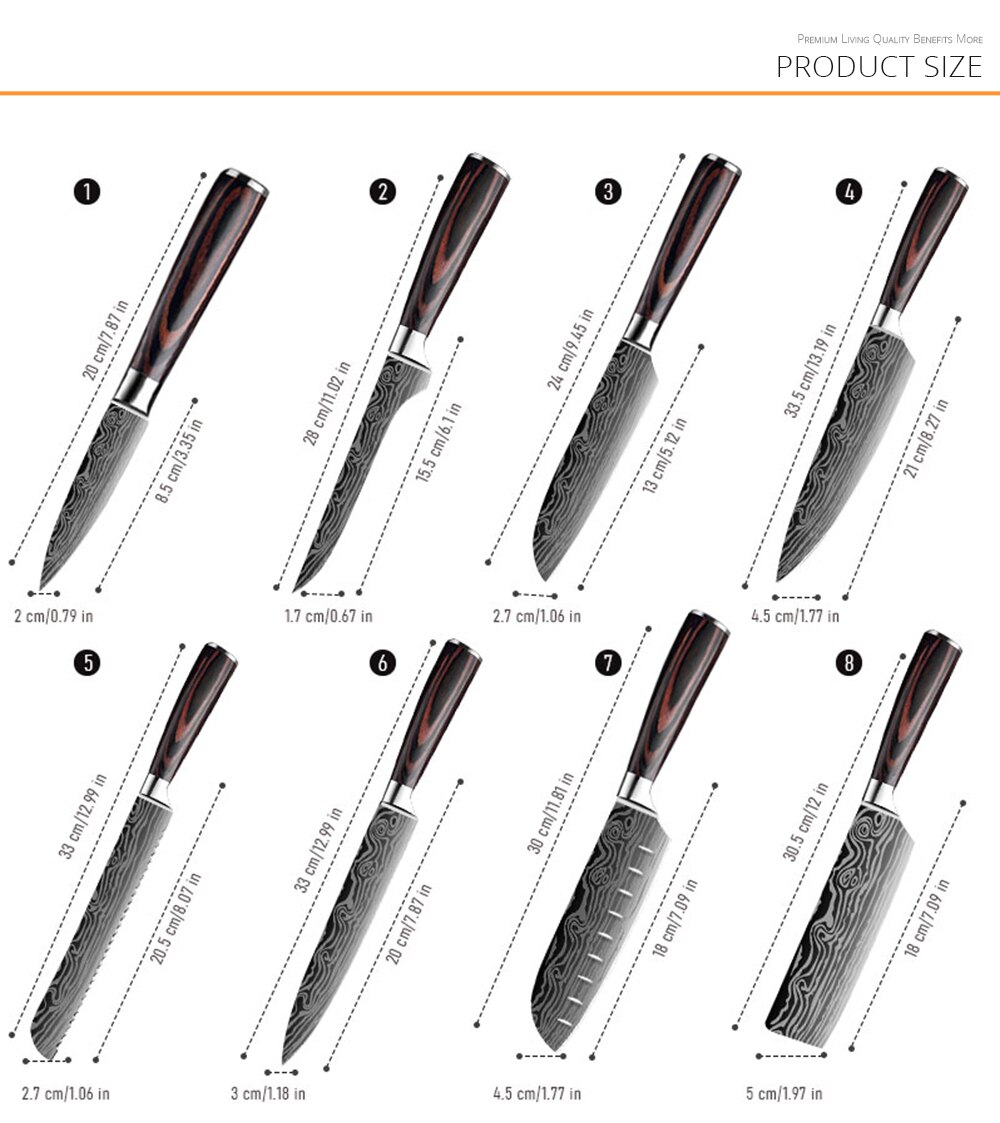 DEKO ensemble de couteaux de cuisine désossage professionnel Chef couteaux pointu acier inoxydable damas japonais 7CR17 440C haute teneur en carbone