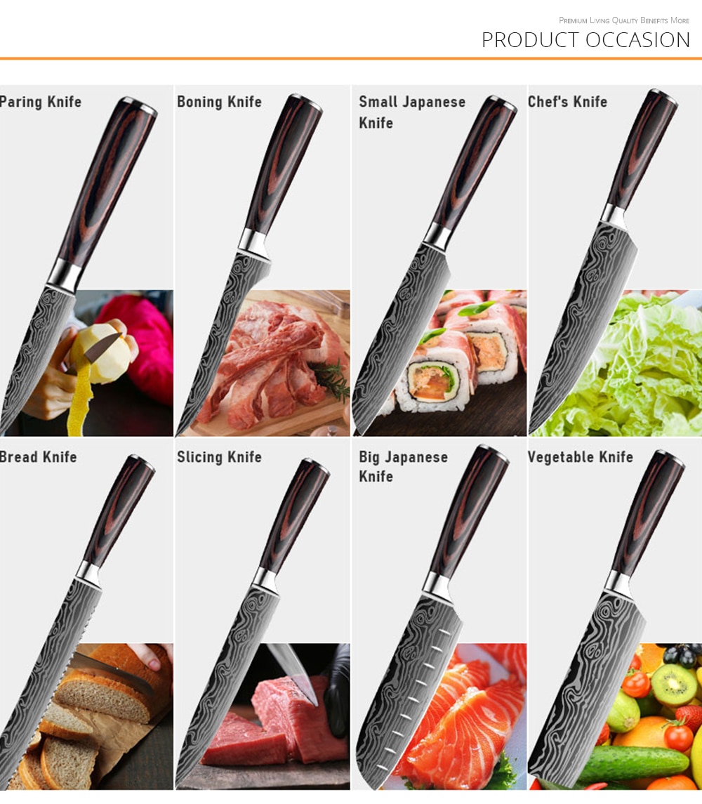 DEKO ensemble de couteaux de cuisine désossage professionnel Chef couteaux pointu acier inoxydable damas japonais 7CR17 440C haute teneur en carbone