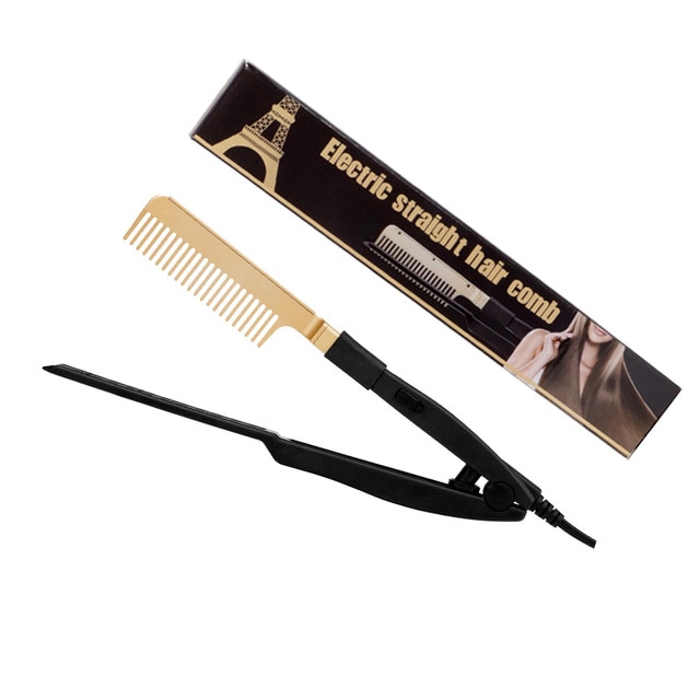 Lisseur électrique 2 en 1, peigne chauffant, fer à friser, pour cheveux secs ou humides