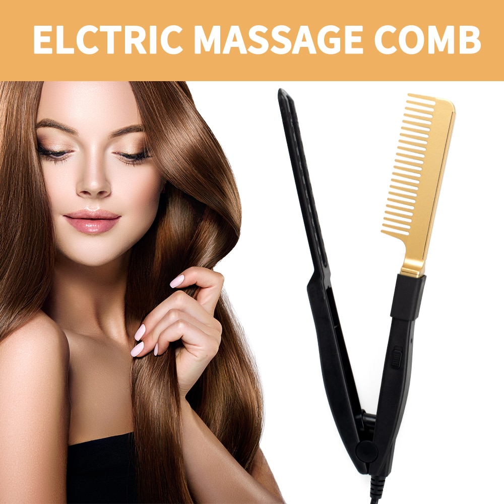 Lisseur électrique 2 en 1, peigne chauffant, fer à friser, pour cheveux secs ou humides