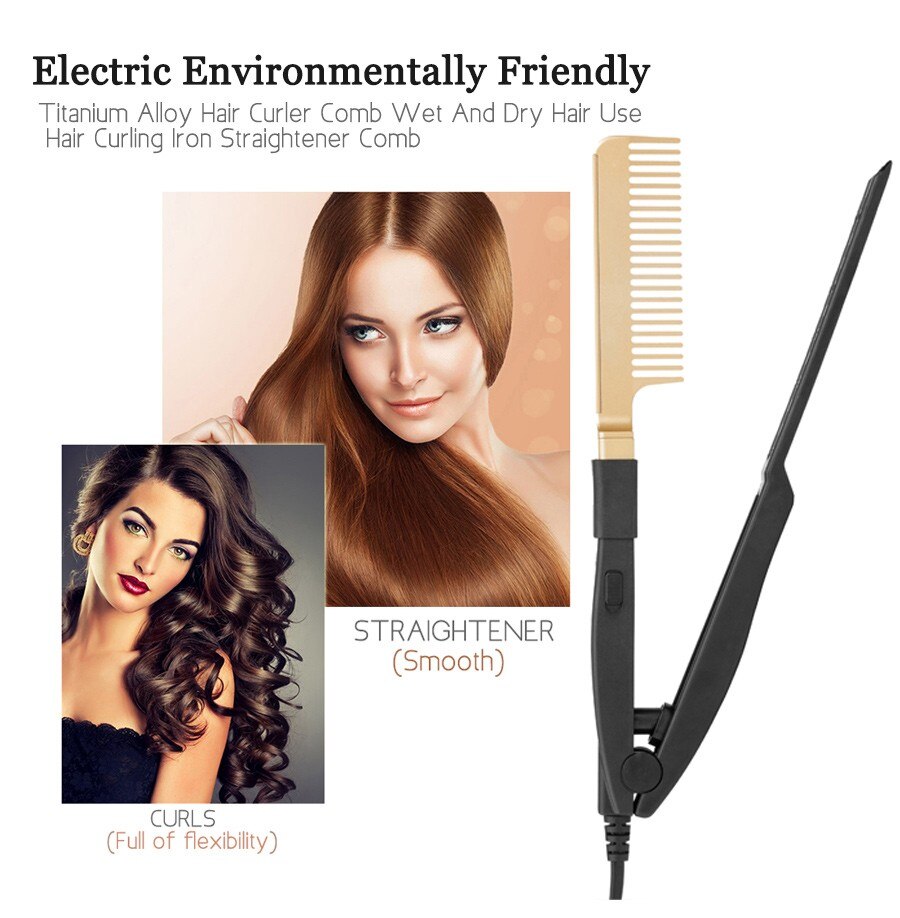 Lisseur électrique 2 en 1, peigne chauffant, fer à friser, pour cheveux secs ou humides