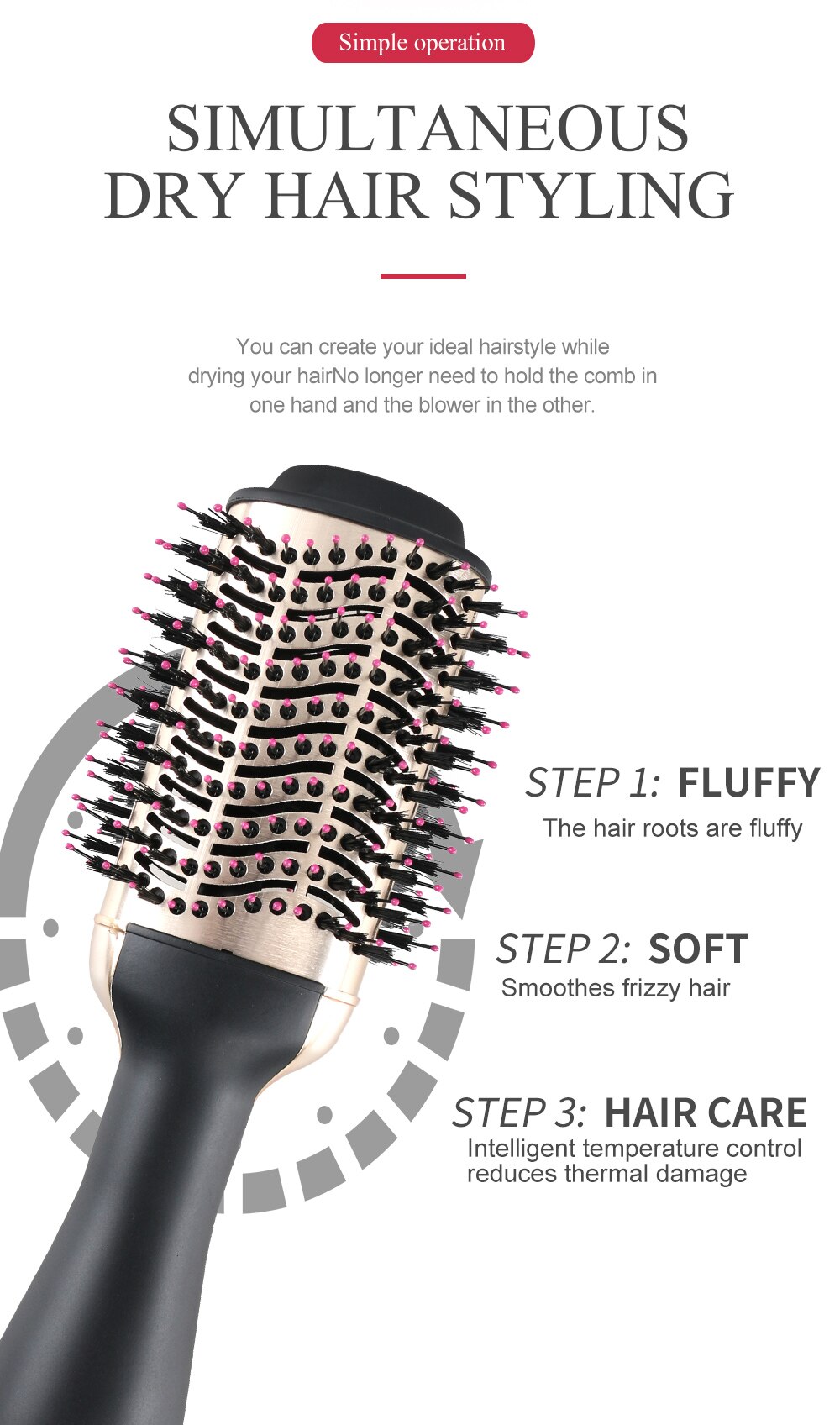 LISAPRO livraison directe noir doré brosse sèche-cheveux multifonctions outils de coiffure cheveux Strightner et bigoudi sèche-cheveux