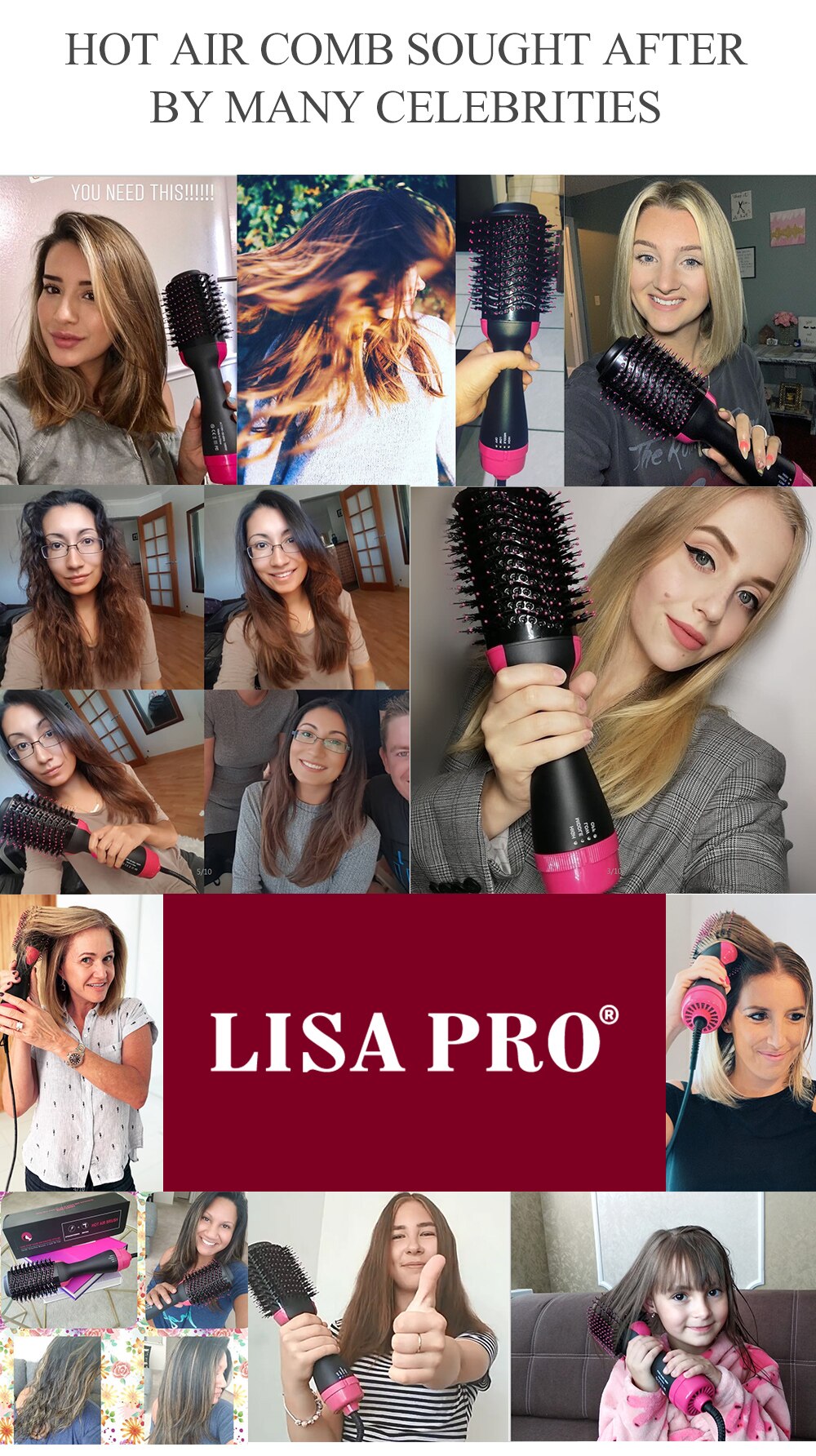 LISAPRO livraison directe noir doré brosse sèche-cheveux multifonctions outils de coiffure cheveux Strightner et bigoudi sèche-cheveux