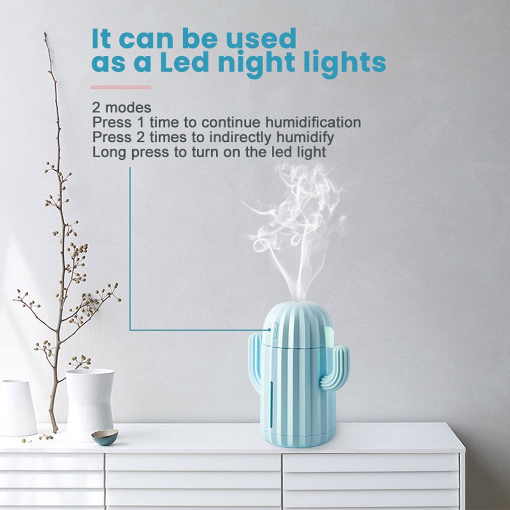 Humidificateur d'air ultrasonique USB, Cactus chronométrage, diffuseur d'huile essentielle d'aromathérapie, brumisateur d'arôme Mini avec lumière