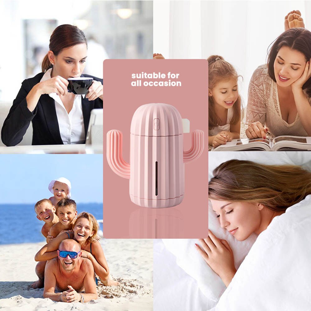 Humidificateur d'air ultrasonique USB, Cactus chronométrage, diffuseur d'huile essentielle d'aromathérapie, brumisateur d'arôme Mini avec lumière