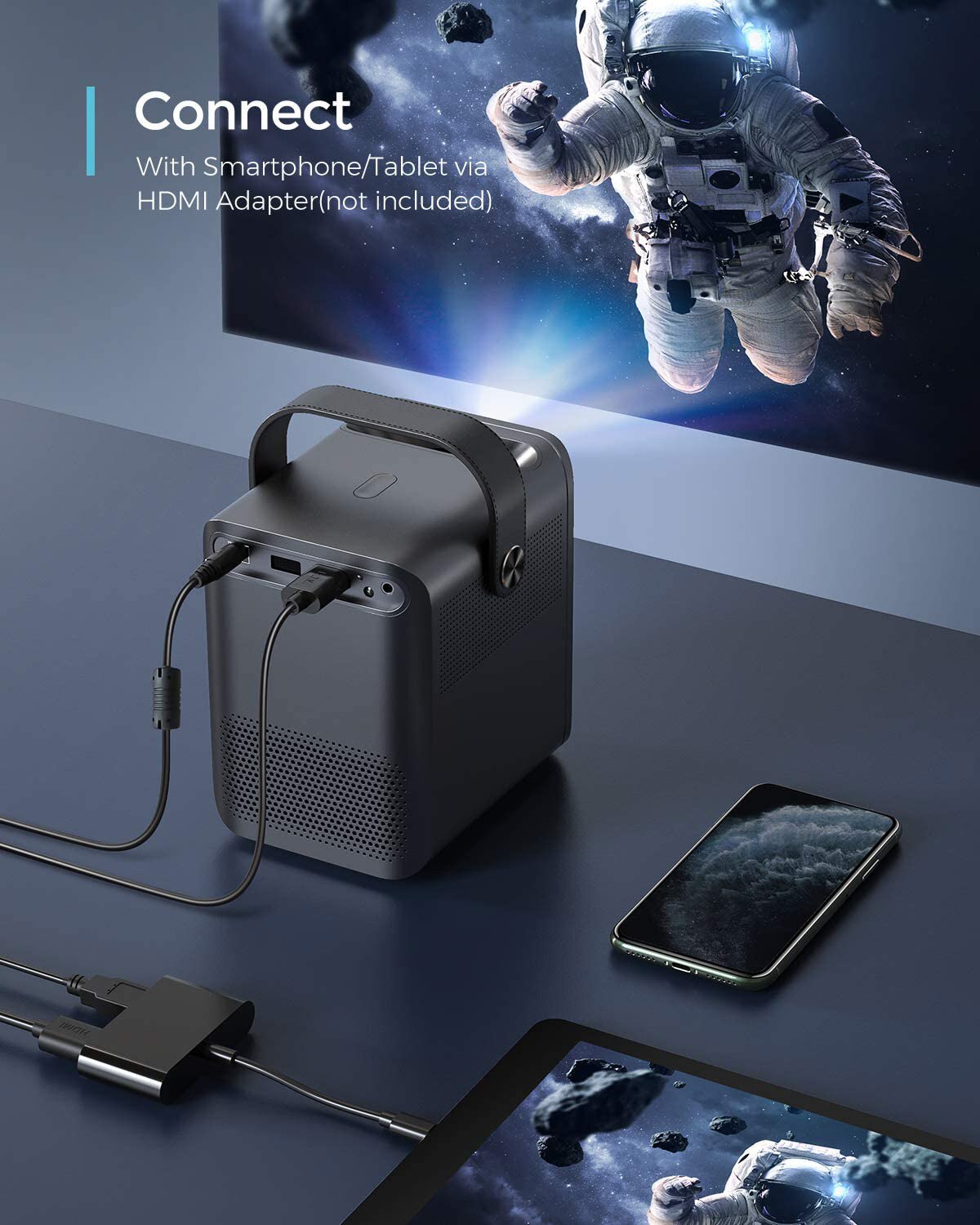 Salange – Mini projecteur Led Full HD P56, wi-fi, 8000mAH, pour télévision, téléphone, film, Compatible Home cinéma, ordinateurs portables, PC, PS4