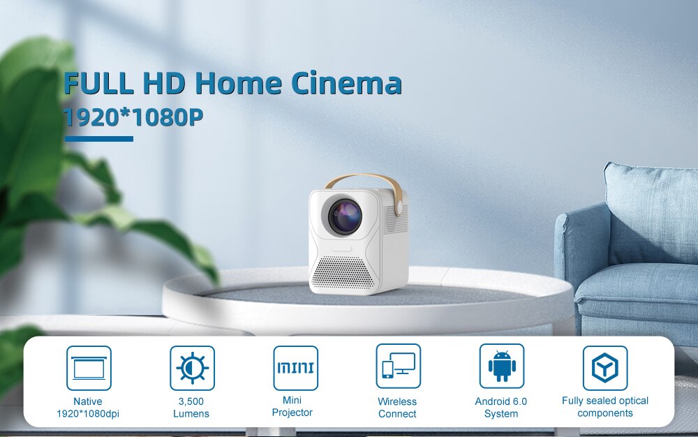 Salange – Mini projecteur Led Full HD P56, wi-fi, 8000mAH, pour télévision, téléphone, film, Compatible Home cinéma, ordinateurs portables, PC, PS4