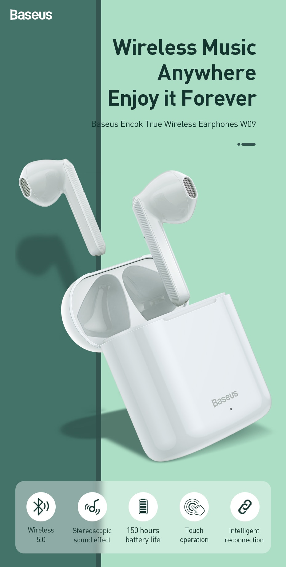 Baseus – écouteurs sans fil Bluetooth 5.0 W09 TWS, oreillettes pour iPhone 12 Pro Xiaomi