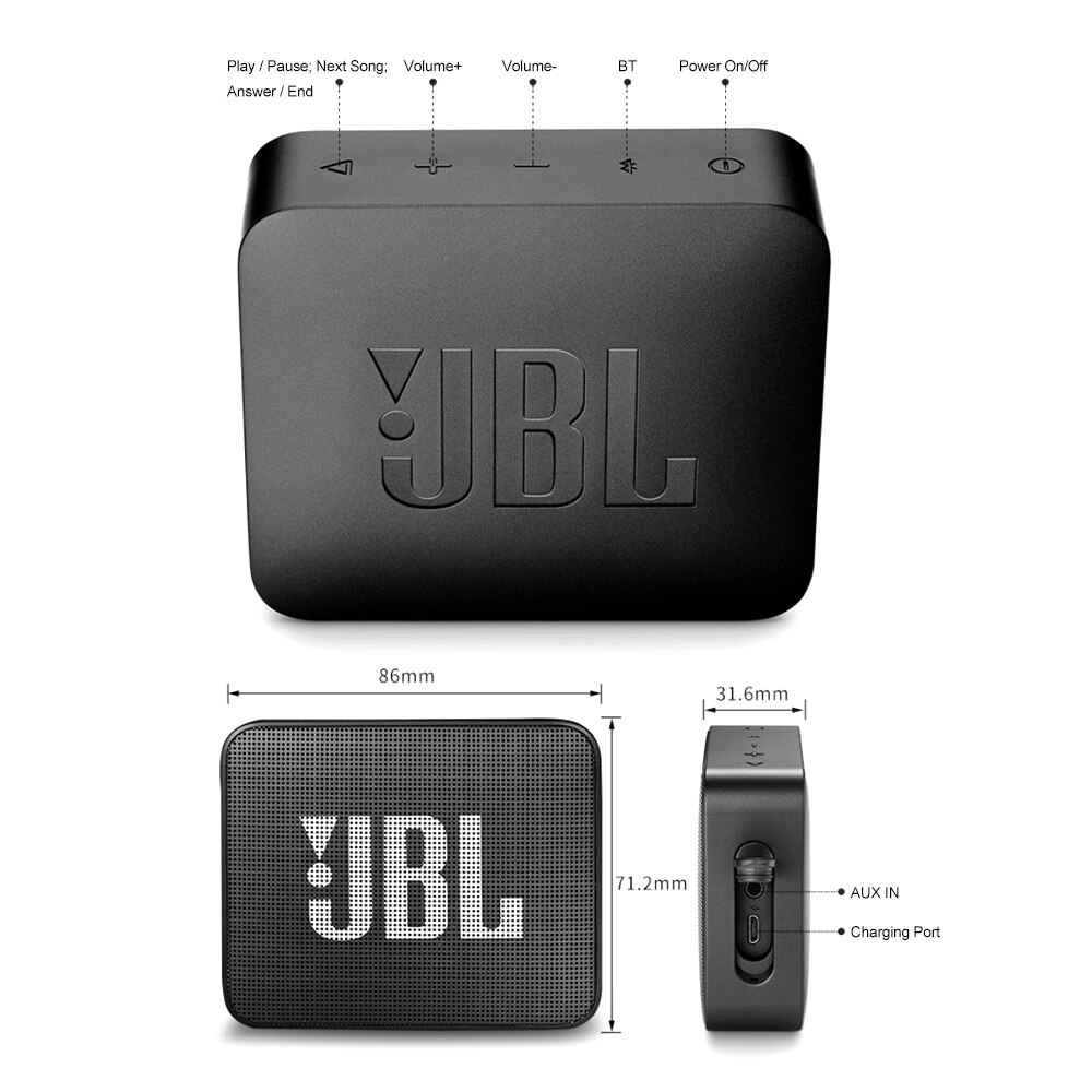 JBL – haut-parleur Bluetooth sans fil GO2 GO 2, Portable, étanche IPX7, pour Sports de plein air, batterie Rechargeable avec micro